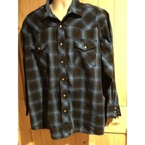 Vintage Wrangler Pearl Snap Shirt BlackBlue Plaid Size X-Large